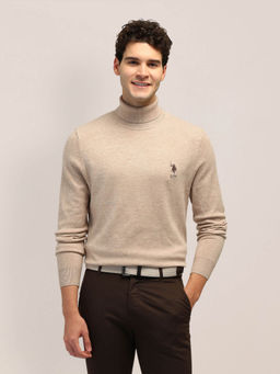 U.S. POLO ASSN. - Beige Solid Regular Fit Sweater
