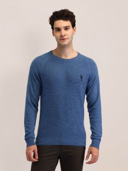 U.S. POLO ASSN. - Blue Textured Regular Fit Sweater
