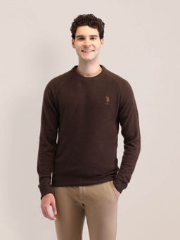 U.S. POLO ASSN. - Brown Solid Regular Fit Sweater