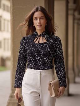 Style Quotient - Women Black and White Polka Dot Polyester Top
