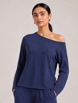 Slumber Jill - Women Blue Cotton Drop Shoulder Top