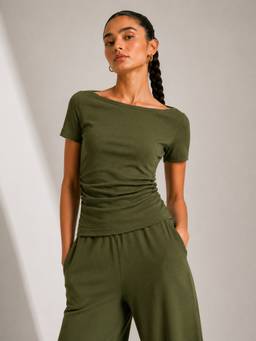 Slumber Jill - Women Olive AirLuxe Rib Ruched Top