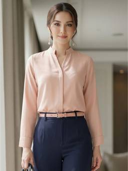 Style Quotient - Women Nude Solid V-Neck Top