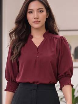 Style Quotient - Women Maroon Solid Maroon Polymoss Top