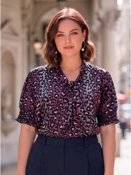 Style Quotient - Plus Women Purple Animal Printed Smart Casual Polyester Top