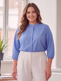 Style Quotient - Plus Women Blue Solid Cotton Formal Top