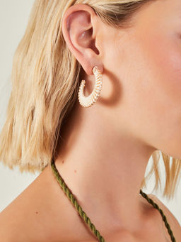 Accessorize London - Women Cream Threaded Fan Hoop Earrings