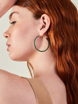 Accessorize London - Women Green Facet Bead Hoop Earrings