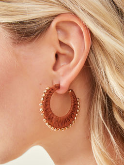 Accessorize London - Women Brown Raffia Bobble Hoop Earrings