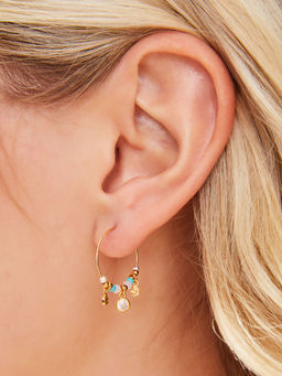 Accessorize London - Women Blue 14k Real Gold Plated Beaded Hoops Earrings