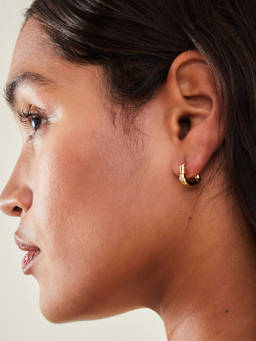 Accessorize London - Women 14k Real Gold Plated Heart Hoop Earrings