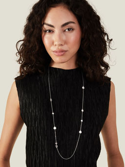 Accessorize London - Women White Sterling Silver-Plated Stationed Long Necklace