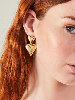 Accessorize London - Women Gold Double Heart Drop Earrings