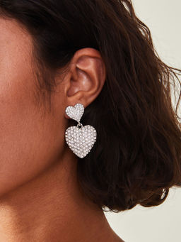 Accessorize London - Women Pave Double Heart Drop Earrings