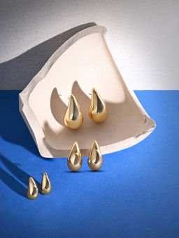 Accessorize London - Women Gold Drop Curve Earrings Pack of 3