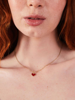 Accessorize London - Women Red Enamel Heart Pendant Necklace