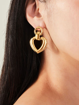 Accessorize London - Women Gold Heart Door Knocker Drop Earrings