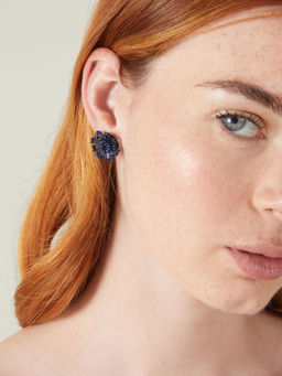 Accessorize London - Women Blue Bead Flower Stud Earrings