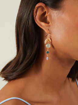 Accessorize London - Women Gold Leaf Blue Drop Earrings