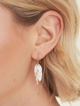 Accessorize London - Women White Leaf Drop Earrings