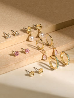 Accessorize London - Women Multi-Color Pearl Stud and Hoop Earrings Pack of 6