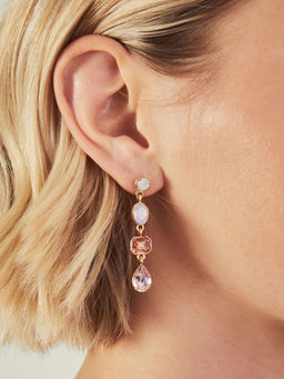 Accessorize London - Women Pink Eclectic Long Drop Gemstone Earrings