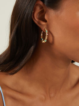Accessorize London - Women Green Eclectic Stone Hoop Earrings