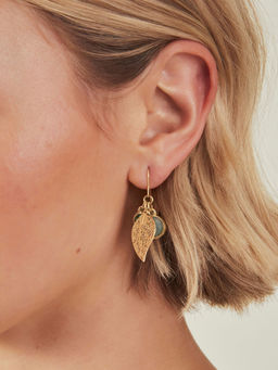 Accessorize London - Women Green Stone Charm Leaf Drop Earrings