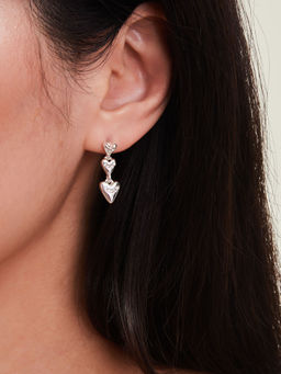 Accessorize London - Women Silver Triple Heart Drop Earrings