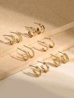 Accessorize London - Women Gold Textured Hoop Earrings Pack of 6