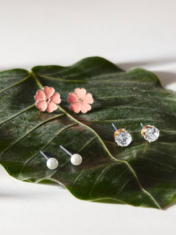 Accessorize London - Women Pink Enamel Flower Stud Earrings Pack of 3