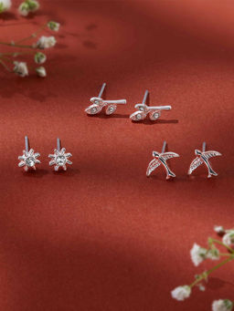 Accessorize London - Women Silver Swallow Stud Earrings Pack of 3