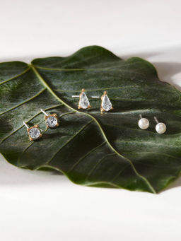 Accessorize London - Women Gold Crystal Stud Earrings Pack of 3