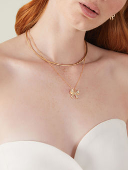 Accessorize London - Women Gold Layered Pave Bow Pendant Necklace