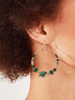 Accessorize London - Women Green Small Beaded Hoop Earrings
