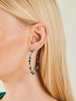 Accessorize London - Women Green Large Beaded Hoop Earrings