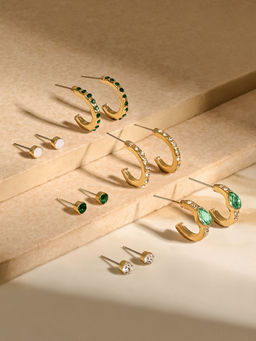 Accessorize London - Women Multi Color Gemstone Stud and Hoop Earrings Pack of 6