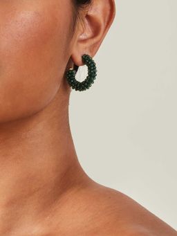 Accessorize London - Women Green Chunky Facet Bead Hoop Earrings