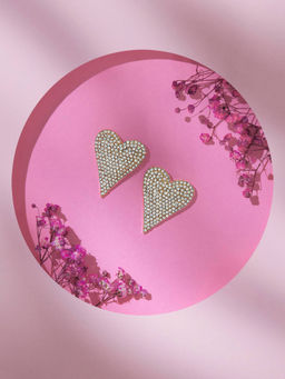 Accessorize London - Women Gold Pave Heart Stud Earrings