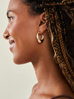 Accessorize London - Women Gold Chunky Curve Drop Hoop Earrings