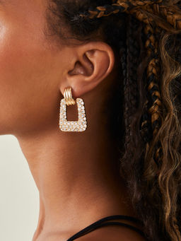 Accessorize London - Women Gold Diamante Square Doorknocker Earrings