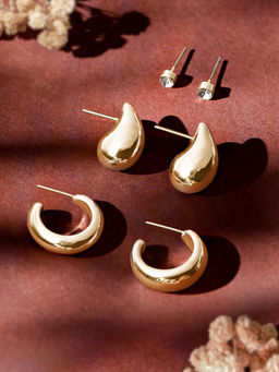 Accessorize London - Women Gold Curve Drop Earrings Pack of 3