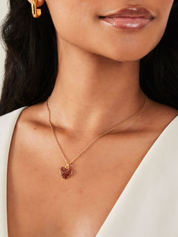 Accessorize London - Women Red Pave Heart Pendant Necklace