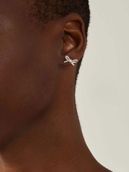 Accessorize London - Women Sterling Silver Plated Diamante Bow Stud Earrings