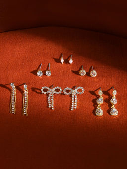 Accessorize London - Women Gold Diamante Bow Drop and Stud Earrings Pack of 6