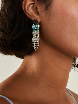 Accessorize London - Women Blue Gemstone Tassel Earrings