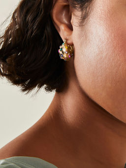 Accessorize London - Women Gold Gemstone Chunky Curve Hoop Earrings