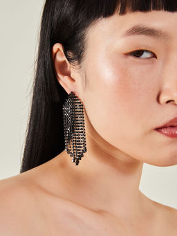 Accessorize London - Women Black Waterfall Gem Drop Earrings