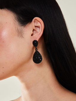 Accessorize London - Women Black Sparkle Gem Oval Drop Earrings