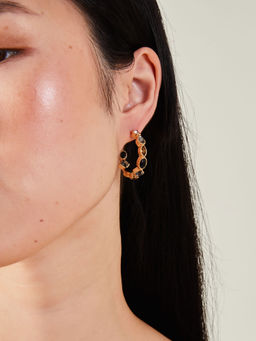 Accessorize London - Women Black Eclectic Stone Hoop Earrings
